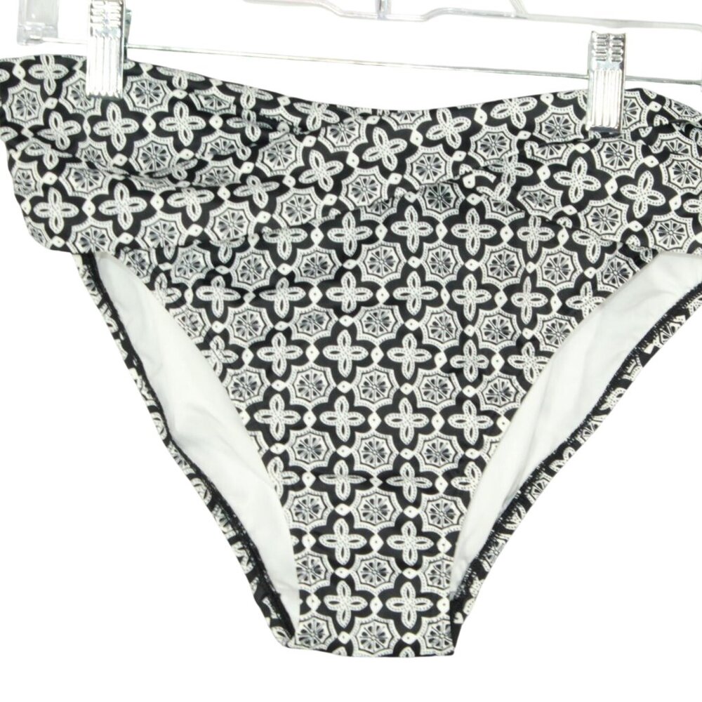 NWOT LL Bean Twist Waist Bikini Bottom Swimwear Size 14 Reg Black White Geometri